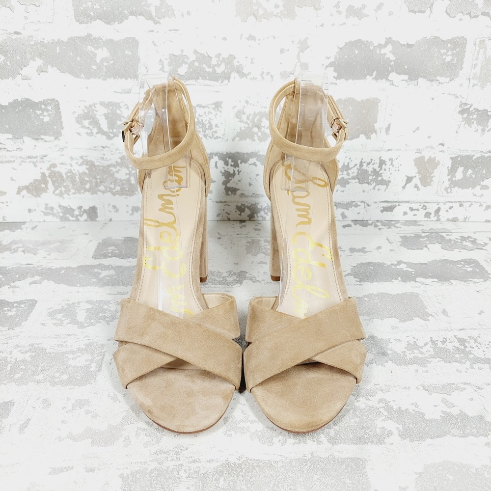 NEW Sam Edelman Yancy Tan Suede Block Heel Ankle Strap Sandal Heels M430 - Picture 8 of 11